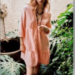 Zara Peach Button-Down Mini Dress